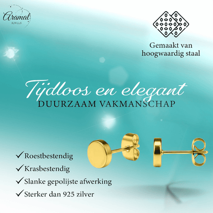 Goudkleurige Ronde Oorstekers RVS 6mm - Aramat Jewels - Oorbellen - cadeautip