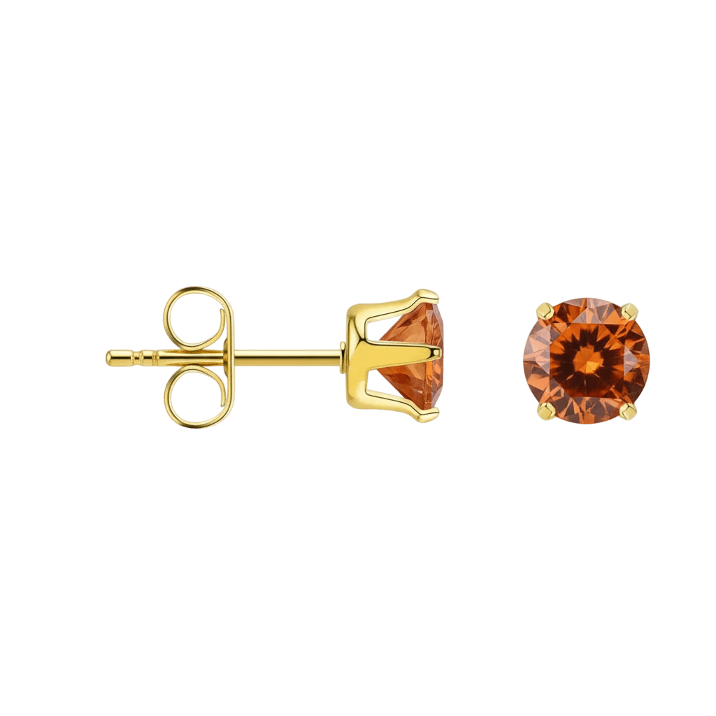 Goudkleurige RVS Oorstekers Geboortesteen Juli - Roodoranje Zirkonia - Aramat Jewels - Oorbellen - cadeautip