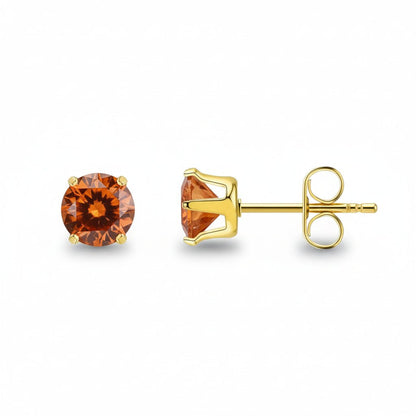 Goudkleurige RVS Oorstekers Geboortesteen Juli - Roodoranje Zirkonia - Aramat Jewels - Oorbellen - cadeautip