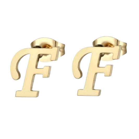 Goudkleurige RVS oorstekers Letter F - Aramat Jewels - Oorbellen - cadeautip