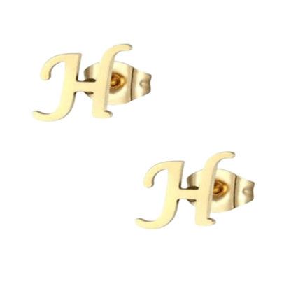 Goudkleurige RVS oorstekers Letter H - Aramat Jewels - Oorbellen - cadeautip