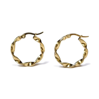 Goudkleurige RVS Wokkeloorringen Gedraaid - 25 mm - Aramat Jewels - Oorringen - cadeautip