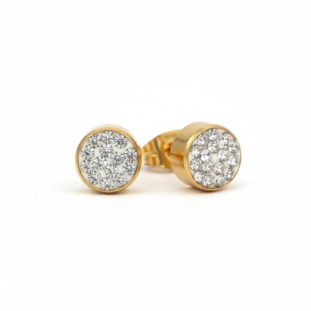 Goudkleurige Shamballa Kristallen Oorbellen - Aramat Jewels - Oorbellen - cadeautip