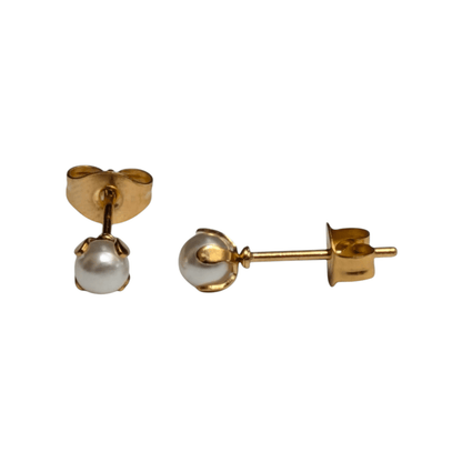 goudkleurige stalen parel oorbellen 4 mm - Aramat Jewels - Oorbellen - cadeautip