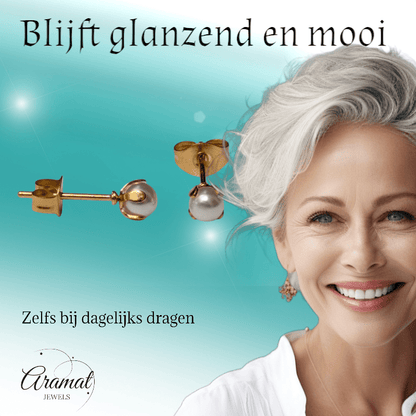 goudkleurige stalen parel oorbellen 4 mm - Aramat Jewels - Oorbellen - cadeautip