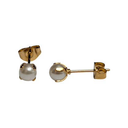 Goudkleurige Stalen Parel Oorbellen 5mm - Aramat Jewels - Oorbellen - cadeautip