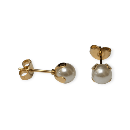 Goudkleurige Stalen Parel Oorbellen 6mm - Aramat Jewels - Oorbellen - cadeautip