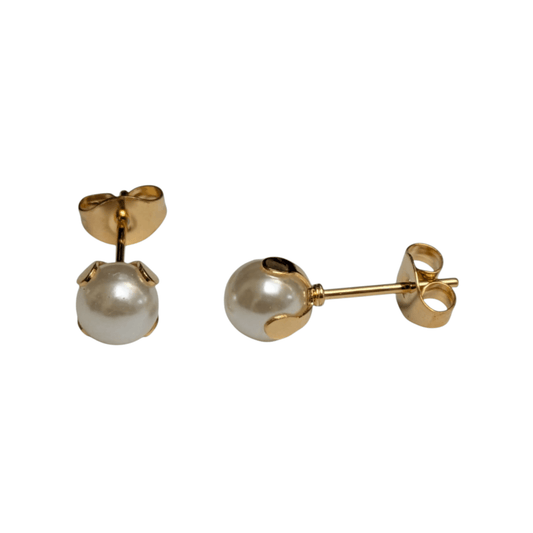 Goudkleurige Stalen Parel Oorbellen 6mm - Aramat Jewels - Oorbellen - cadeautip