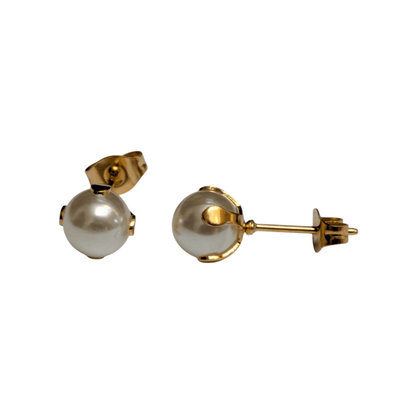 Goudkleurige Stalen Parel Oorbellen 7mm - Aramat Jewels - Oorbellen - cadeautip
