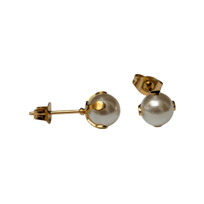 Goudkleurige Stalen Parel Oorbellen 7mm - Aramat Jewels - Oorbellen - cadeautip