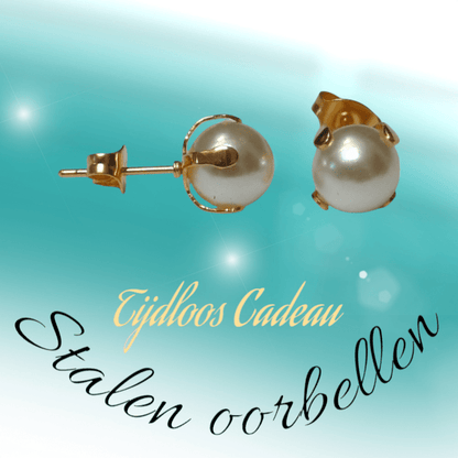 Goudkleurige Stalen Parel Oorbellen 8mm - Aramat Jewels - Oorbellen - cadeautip