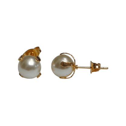 Goudkleurige Stalen Parel Oorbellen 8mm - Aramat Jewels - Oorbellen - cadeautip