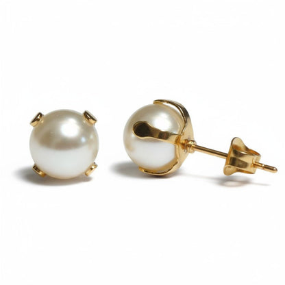 Goudkleurige Stalen Parel Oorbellen 8mm - Aramat Jewels - Oorbellen - cadeautip