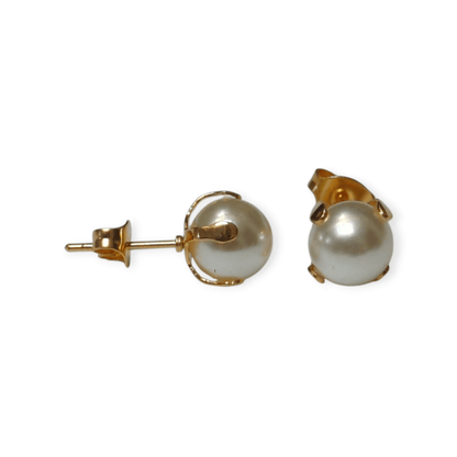 Goudkleurige Stalen Parel Oorbellen 8mm - Aramat Jewels - Oorbellen - cadeautip