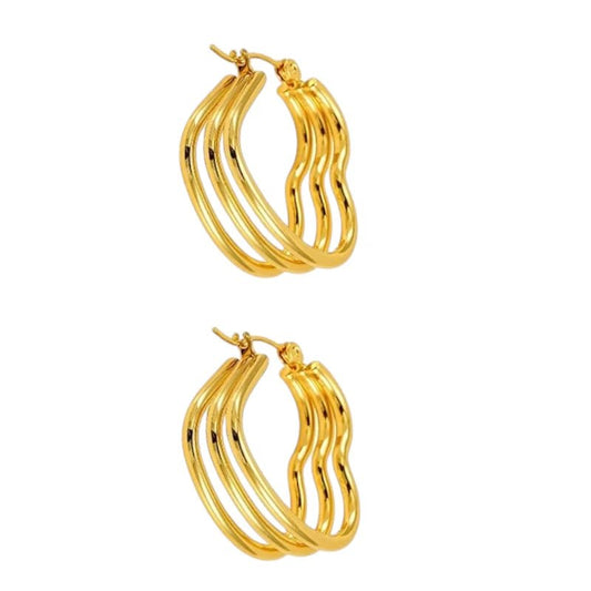Goudkleurige Triple Hart Oorringen 25mm - oor6302 - 827752 - Oorringen kopen# - 25mm - alles - cadeau