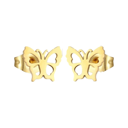 Goudkleurige vlinder oorstekers 9 mm - Aramat Jewels - Oorbellen - cadeautip