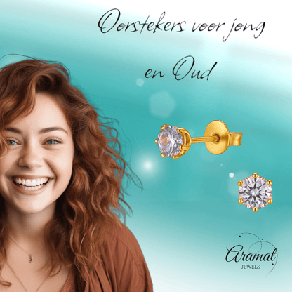 Goudkleurige Zirkonia Oorbellen 4mm Lila - Aramat Jewels - Oorbellen - cadeautip