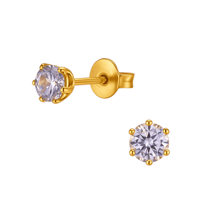 Goudkleurige Zirkonia Oorbellen 4mm Lila - Aramat Jewels - Oorbellen - cadeautip