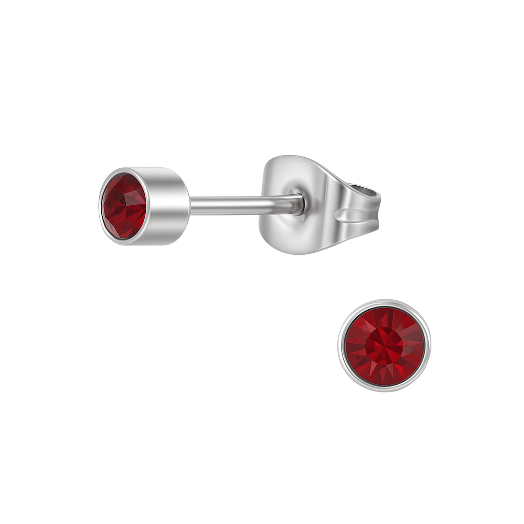 Granaatrood kristal oorstekers – 4mm zilver RVS - Aramat Jewels - Oorbellen - cadeautip