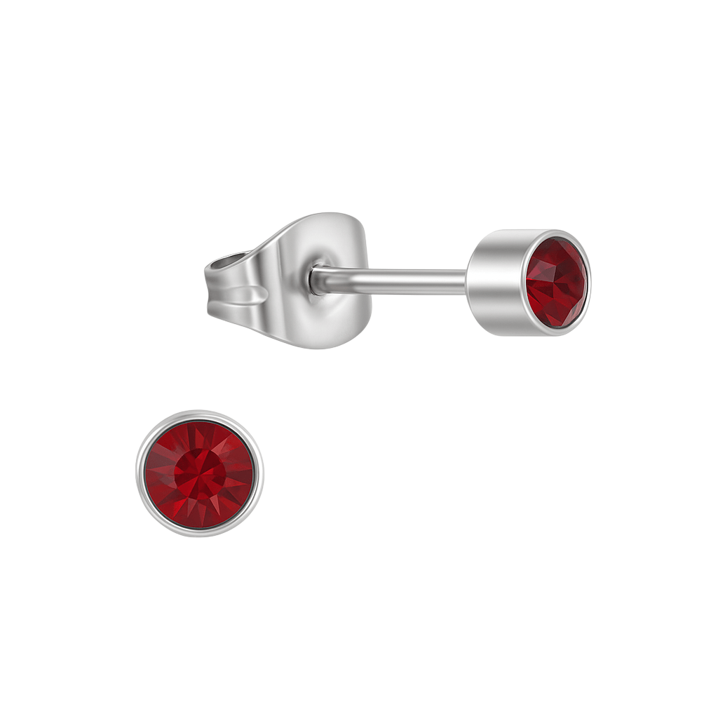 Granaatrood kristal oorstekers – 4mm zilver RVS - Aramat Jewels - Oorbellen - cadeautip