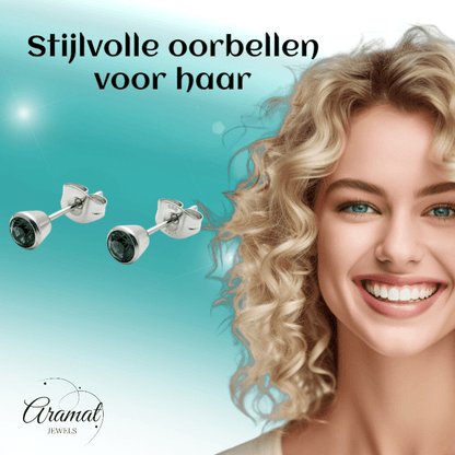 Groene Kristal Stalen Oorbellen - Aramat Jewels - Oorbellen - cadeautip
