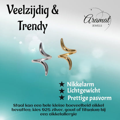 Grote Brede One Size Ring RVS met Lijnen Design (32 mm) - Aramat Jewels - Ringen - cadeautip