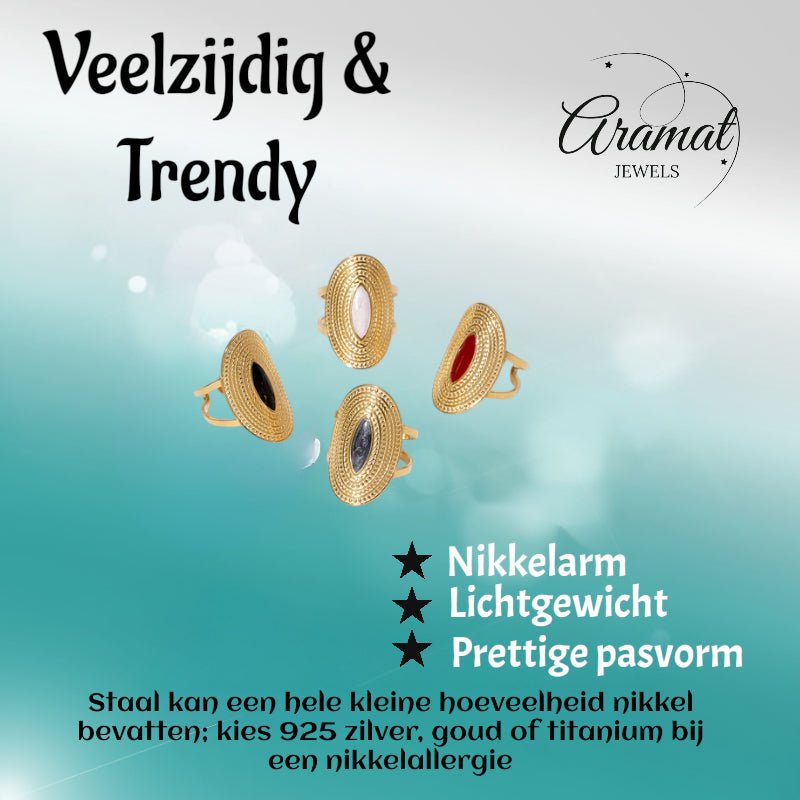 Grote Verstelbare RVS Ring Ovaal met Emaille - 28 mm - Aramat Jewels - Ringen - cadeautip