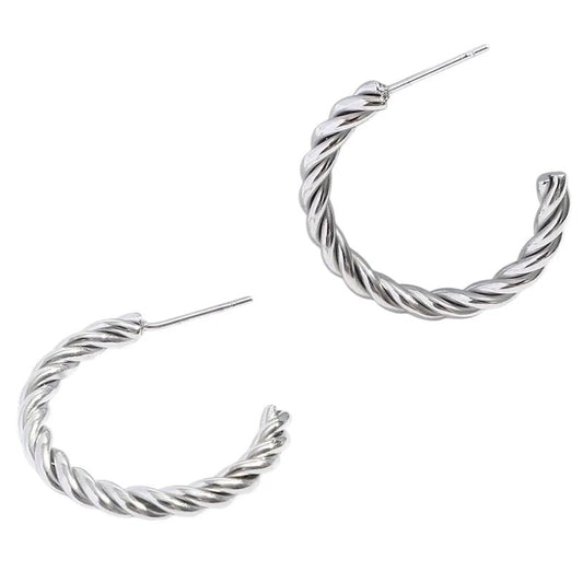 Halve Oorringen RVS Gedraaid Zilverkleurig - oor6383 - 22973 - Oorbellen kopen# - 30mm - alles - cadeau