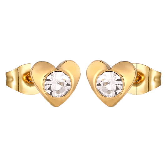 Hartjes oorstekers goudkleur – transparant kristal 8mm - Aramat Jewels - Oorbellen - cadeautip