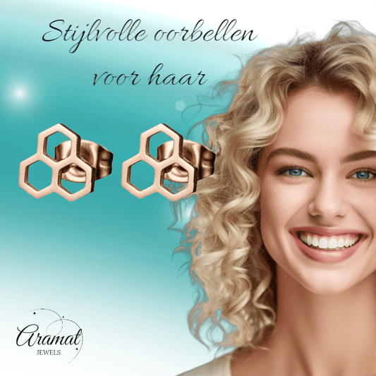 Honingraat oorbellen rosékleur – 8 mm - oor4244 - Oorbellen kopen# - 8mm - alles - cadeau