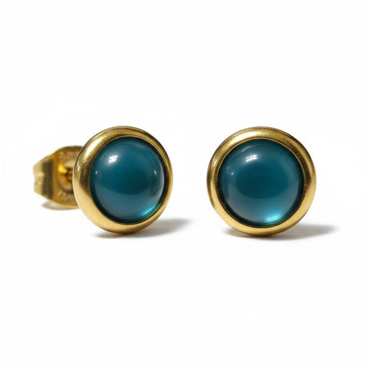 Kattenoog Oorbellen 8mm – Blauw - Goudkleurig - Aramat Jewels - Oorbellen - cadeautip