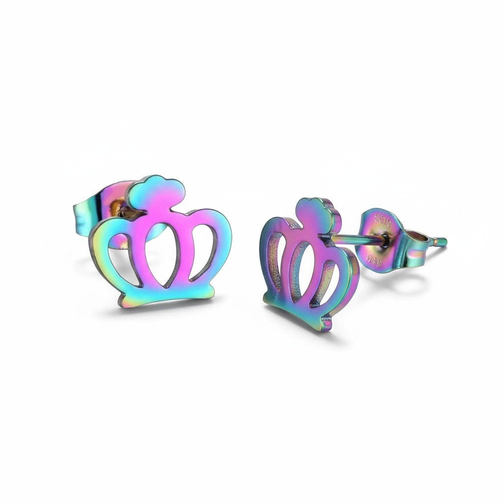 Kleurrijke RVS Kroontjes Oorbellen – Multikleur (9mm) - Aramat Jewels - Oorbellen - cadeautip