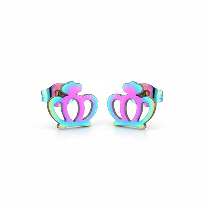 Kleurrijke RVS Kroontjes Oorbellen – Multikleur (9mm) - Aramat Jewels - Oorbellen - cadeautip