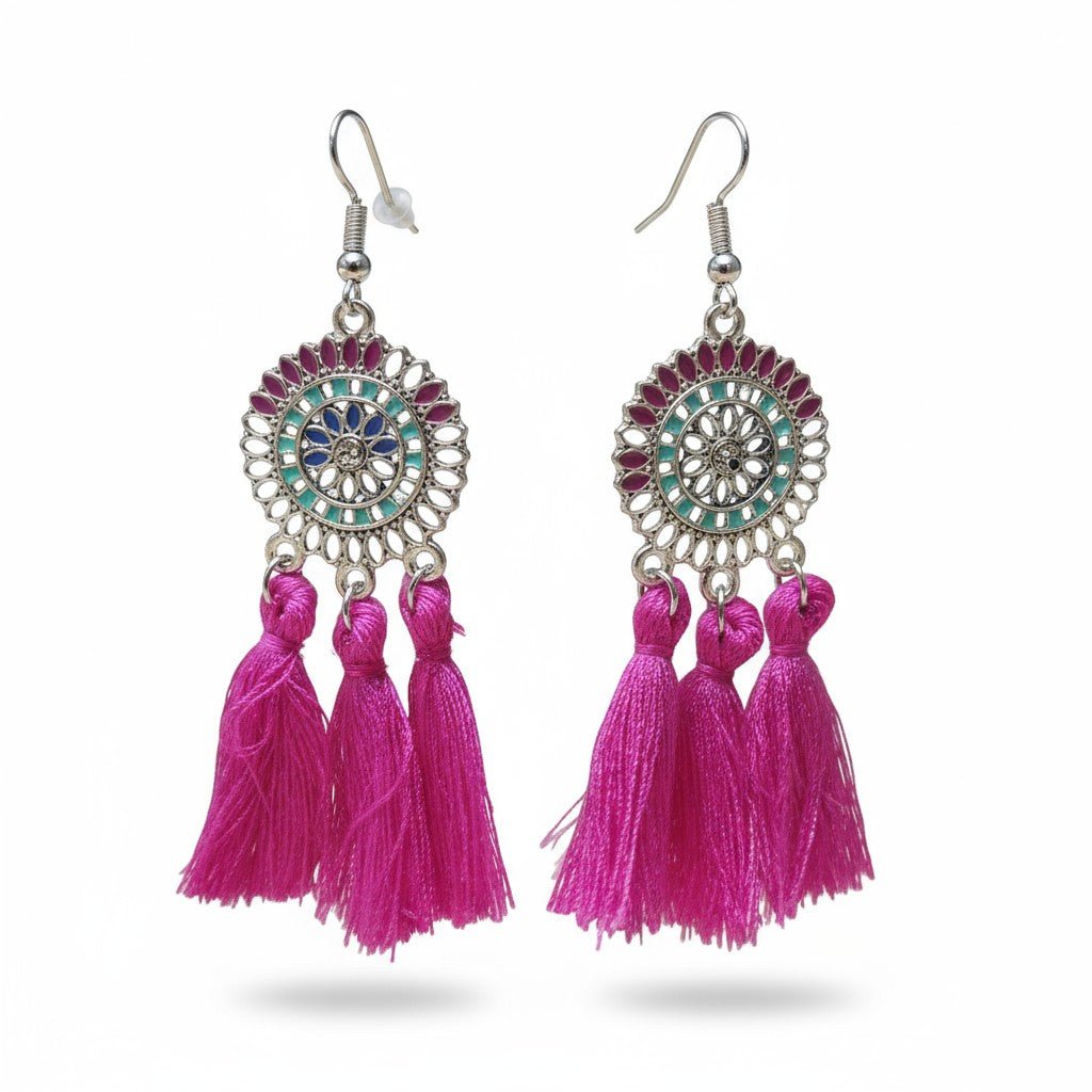 Kwastjes oorhangers boho stijl paars - Aramat Jewels - Oorbellen - cadeautip