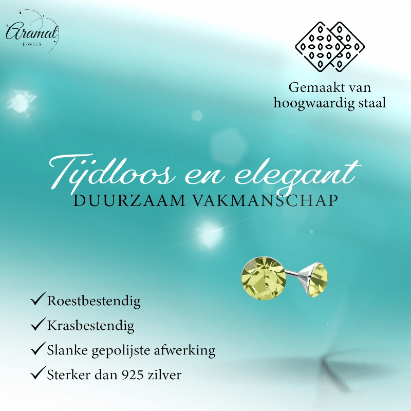 Lichtgroene Mini Kristal Oorbellen – 3mm – RVS - Aramat Jewels - Oorbellen - cadeautip