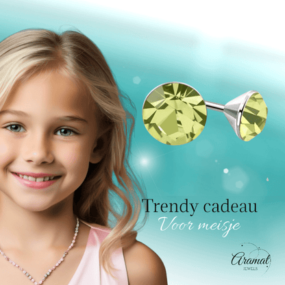 Lichtgroene Mini Kristal Oorbellen – 3mm – RVS - Aramat Jewels - Oorbellen - cadeautip