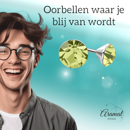 Lichtgroene Mini Kristal Oorbellen – 3mm – RVS - Aramat Jewels - Oorbellen - cadeautip
