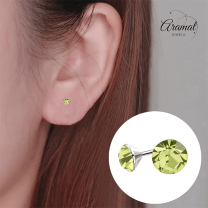 Lichtgroene Mini Kristal Oorbellen – 3mm – RVS - Aramat Jewels - Oorbellen - cadeautip