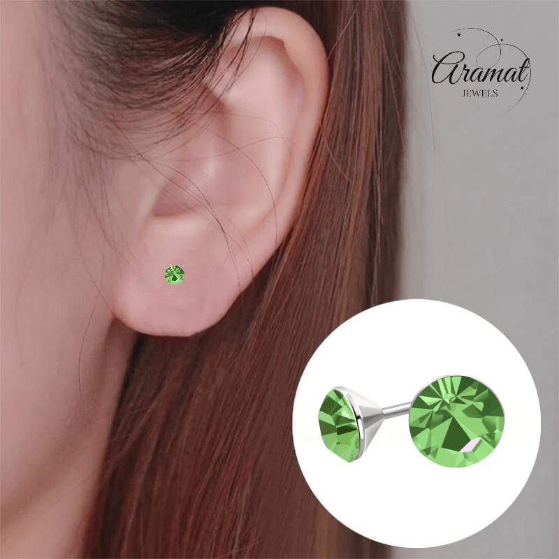 Lichtgroene Mini Oorknopjes – 3mm – RVS - Aramat Jewels - Oorbellen - cadeautip