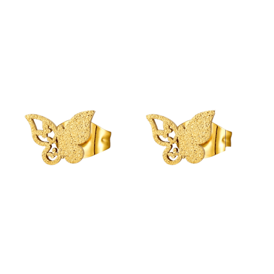 Matte vlinder oorbellen goudkleurig RVS 8mm - Aramat Jewels - Oorbellen - cadeautip