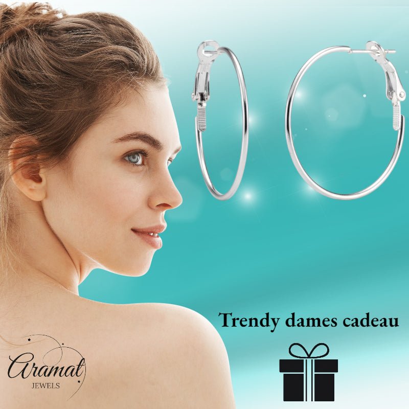 Metalen Oorringen Zilverkleurig 30mm Klapscharnier - Aramat Jewels - Oorbellen - cadeautip