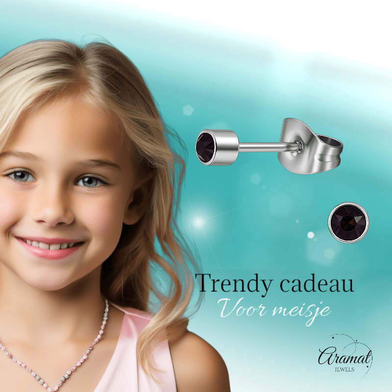Mini paarse kristal oorstekers – 3mm elegant - Aramat Jewels - Oorbellen - cadeautip
