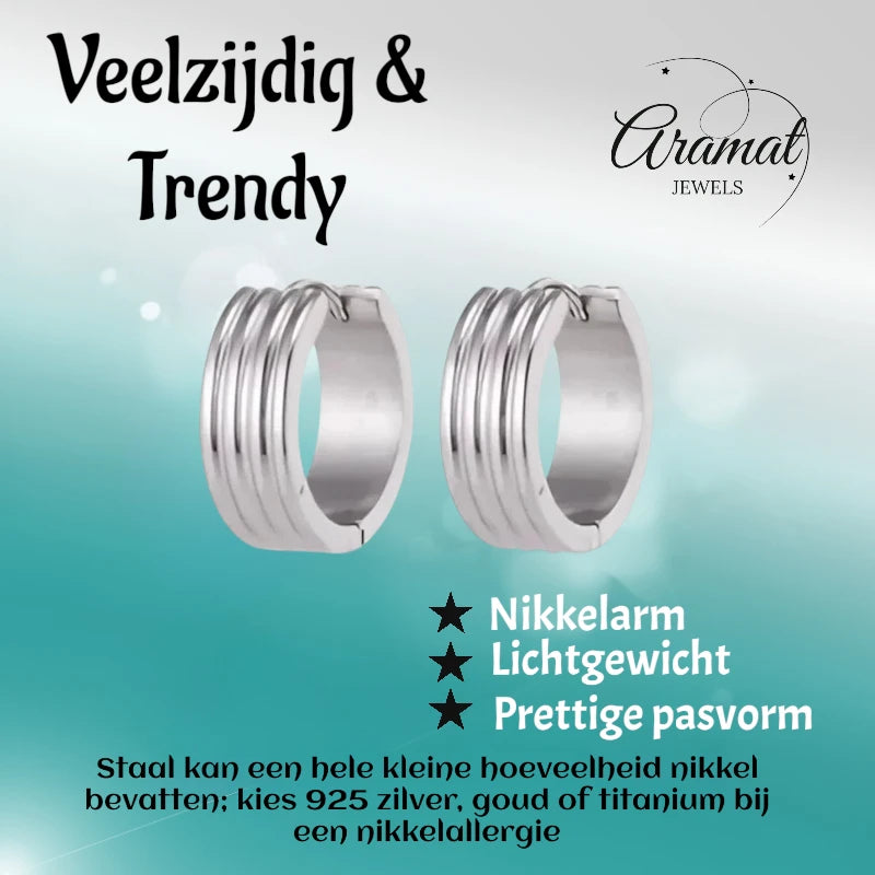 RVS Oorringen Zilverkleur Drie Strepen (13 & 20mm) – Uniseks