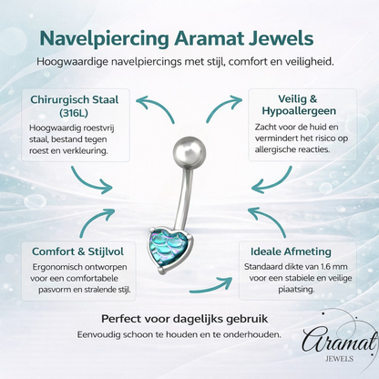 Piercing au nombril en acier avec cœur en opale