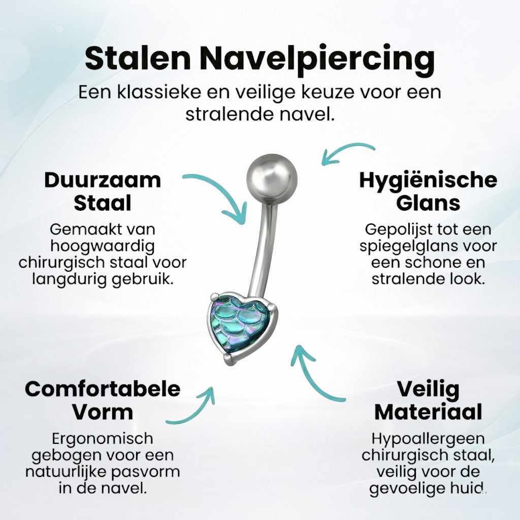 Piercing au nombril en acier avec cœur en opale