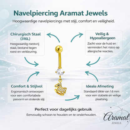 Piercing au nombril élégant en forme de cheval à bascule doré