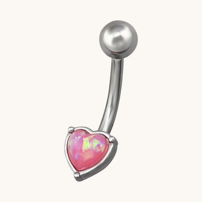 Piercing au nombril en acier et opale rose