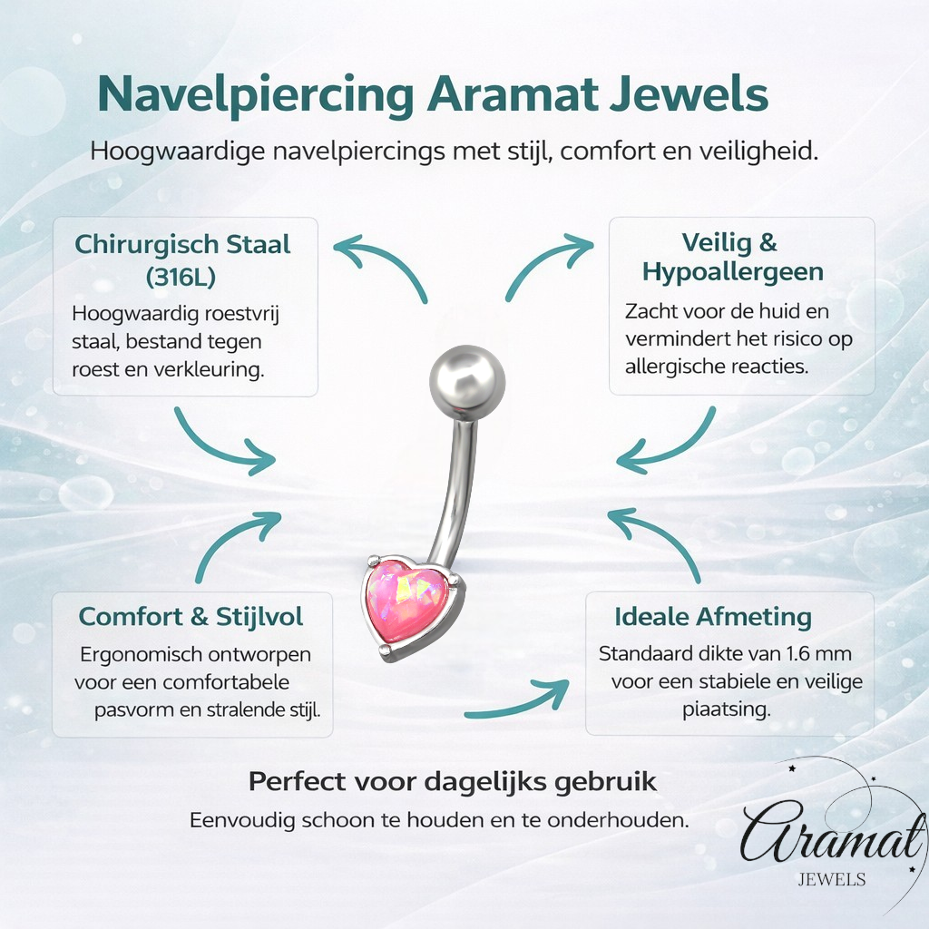 Piercing au nombril en acier et opale rose