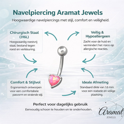 Piercing au nombril en acier et opale rose
