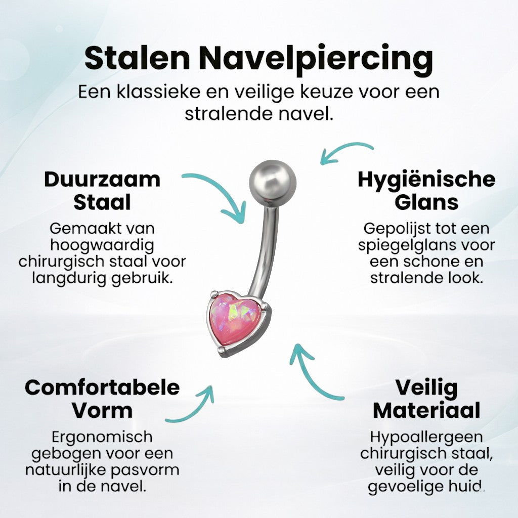 Piercing au nombril en acier et opale rose